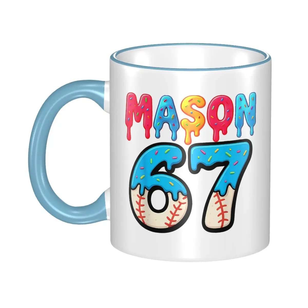 Mason 67 Funny Ice Cream Drip Baseball Meme Design Gift Mugs for Women Men Novelty Tea Cup Present for Office