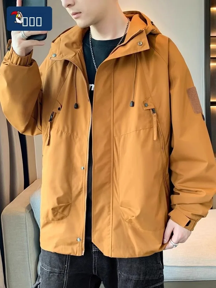 

TUCANO 2025 New Men's Casual Loose Fit Jaet Outdoor Windproof Zipper Closure Hooded Polyester Fiber Long Sve Coat