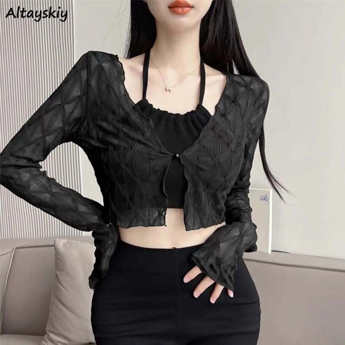 Summer Thin Sun-proof Cardigans Women Crochet Midriff-baring Tops Short Leisure All-match Y2k Korean Style Daily Slim Fashion