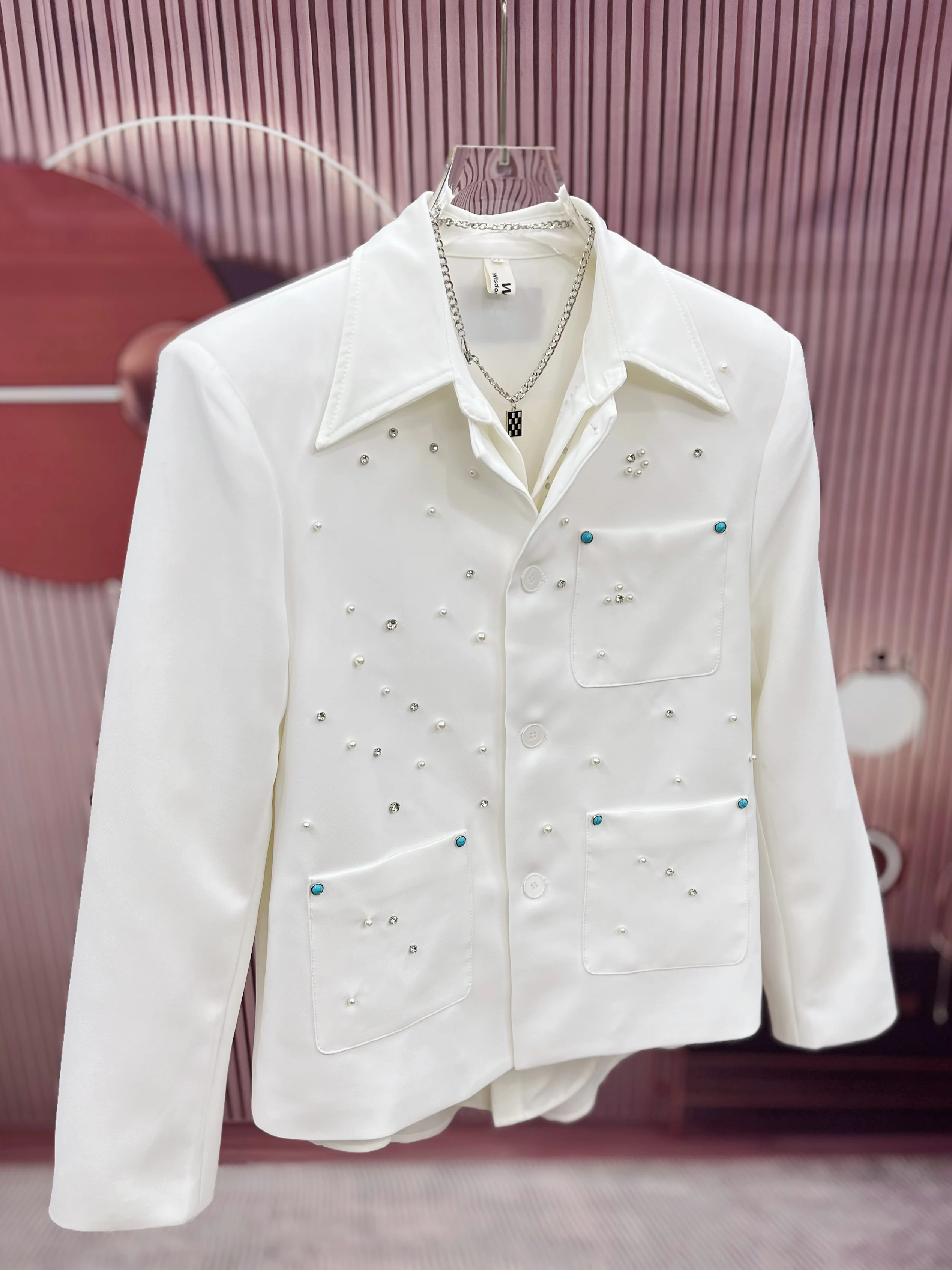 Jaket pria High-end berlian panas Babysbreath baru musim semi 2025 mantel warna polos trendi wangi kecil nyaman longgar