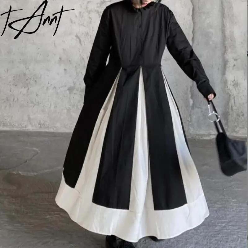 

Tannt Women Dress Irregular Long Sleeves Color Matching Shirt Dresses For Women Irregular Fashion Vintage Long Shirt Dresses