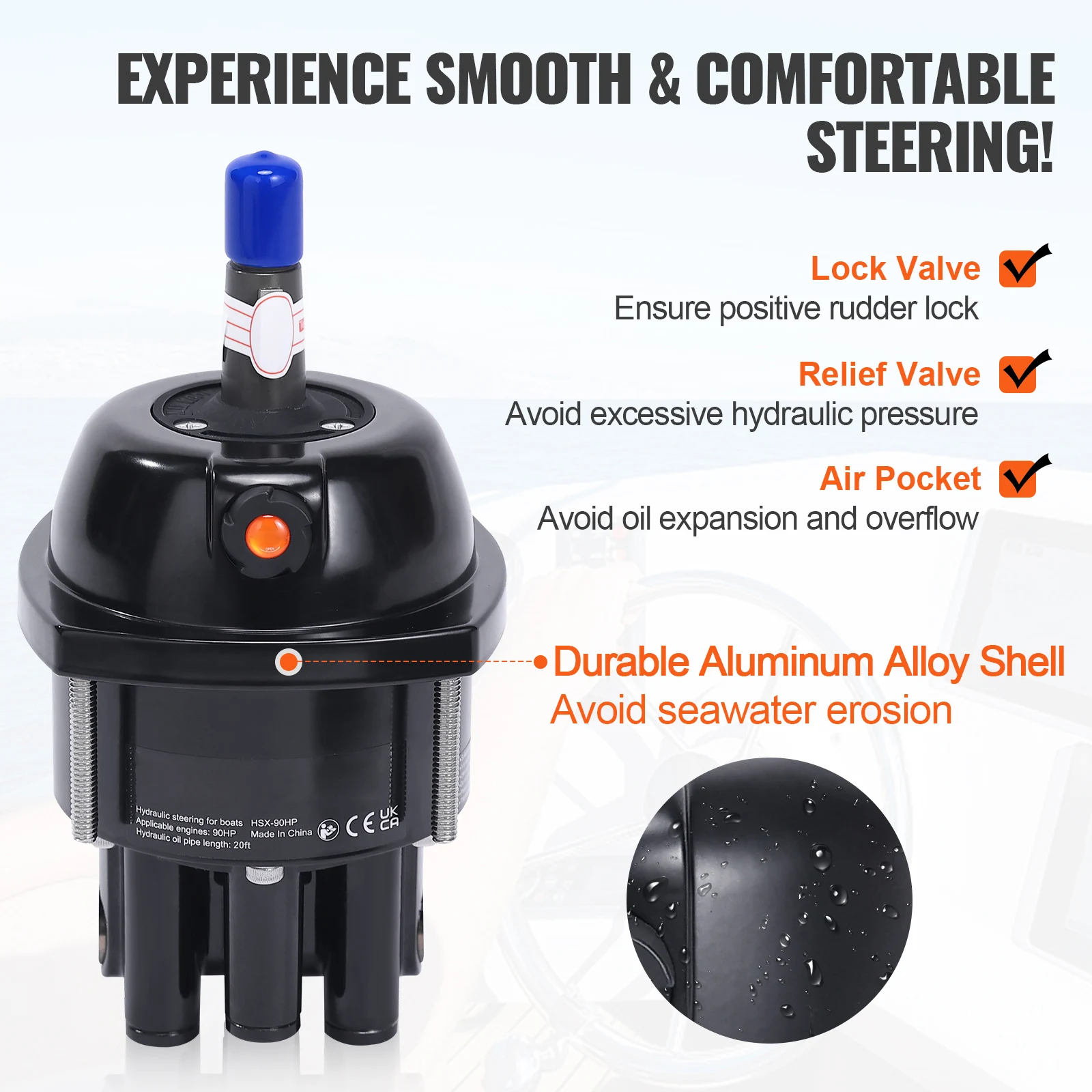 مجموعة توجيه خارجية هيدروليكية SucceBuy بقوة 90 حصان نظام توجيه هيدروليكي للقوارب البحرية لمحطة واحدة واستخدام القوارب ذات المحرك الواحد