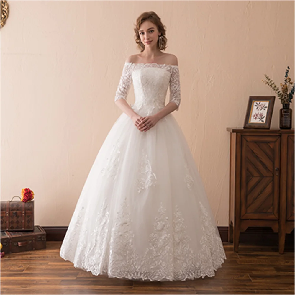 

Temperament Appliques Off the Shoulder Organza Wedding Dresses Lace Half Sleeves Exquisite Ball Gown Floor Length Boat Neck 2024