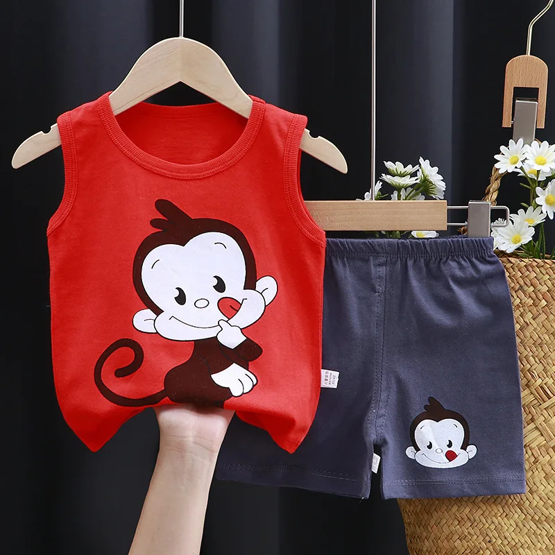 Children's Vest Suit Summer Sports Leisure Breathable Sleeveless Boys Girls Shorts Clothes