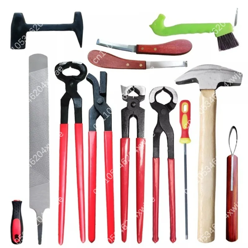 Professional Horse Hoof Care Kit, Farrier Tool Set with Nipper Clencher Rasp Knife for Trimming Shoeing Maintenance