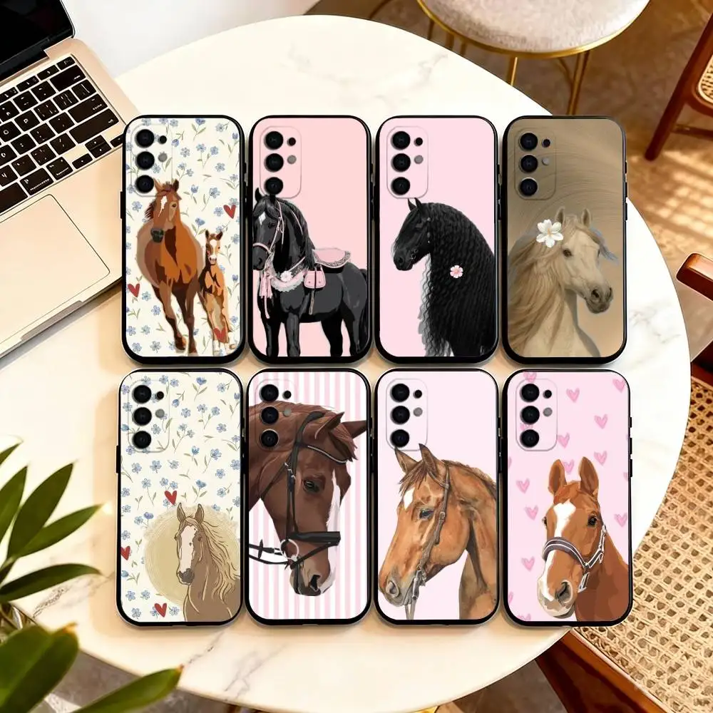 Cute fashion embroidered three ponies Phone Case Black Silicone Soft For Samsung S25,S24,S21,S22,S23,S30,Ultra,S20,Plus,Fe,Lite