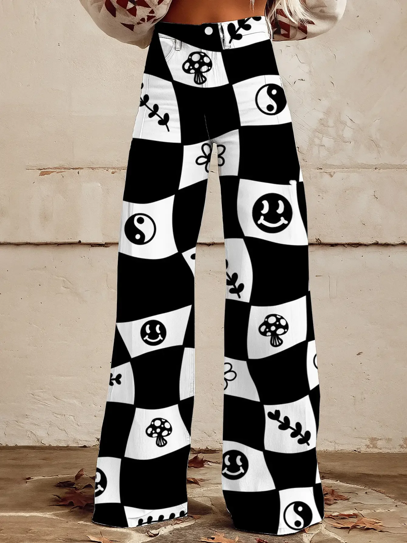 Ladies' new  printed jeans made of imitation denim fabric, casual and fashionable, Deep blue heart pattern