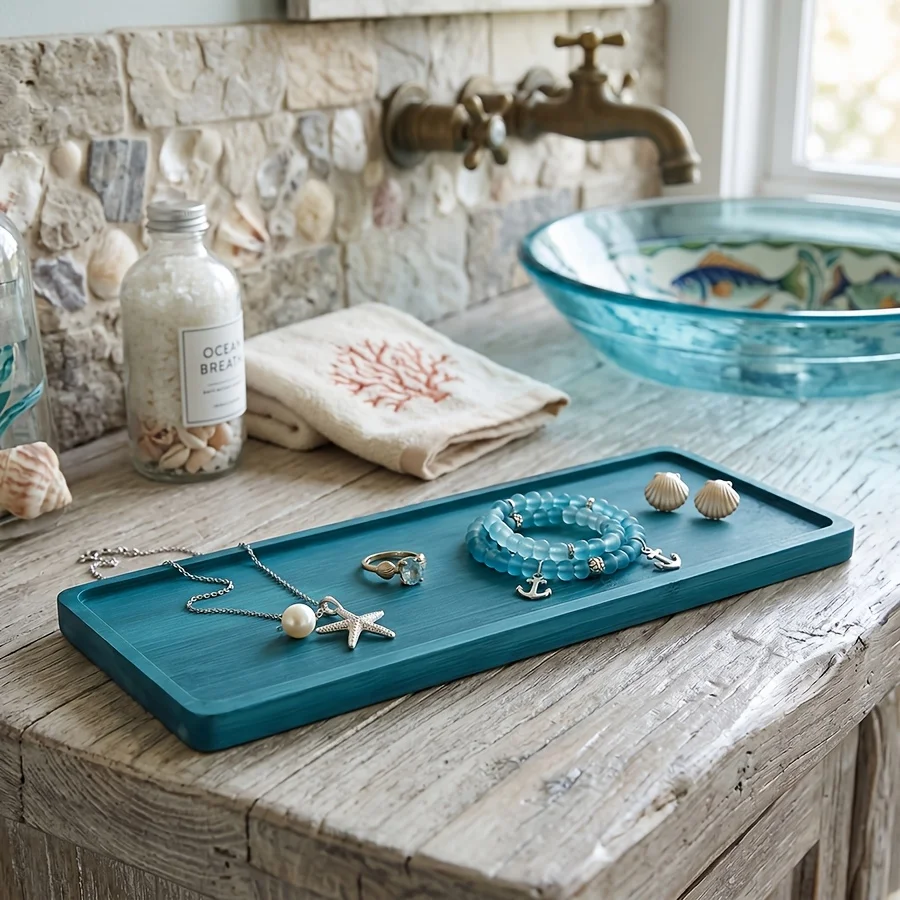 1/2pcs Summer Ocean Style Serving Tray Bathroom Organizer Jewelry Tray Home Decor Decorative Pallets Multi Use Bathroom Counter