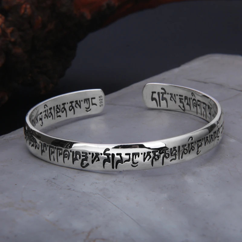 

Wholesale Sterling Silver Handmade Jewelry Vintage Thai Silver Bracelets Fashion Tibetan Buddhist Scripture Men's and Women's Br