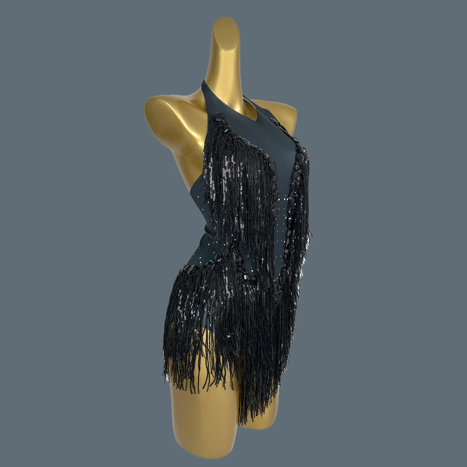 Fashion Black Crystal Sequin Tassel Leotard Women Diamonds Bodycon Party Bodysuit Performance Dance Stage Costumes Outfit Shuye