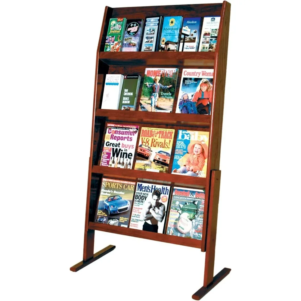 

XMSJ Display Stands,Wooden Mallet Slope 4Hx6W 24 Pocket Standing Literature Display, Mahogany,book Shelves