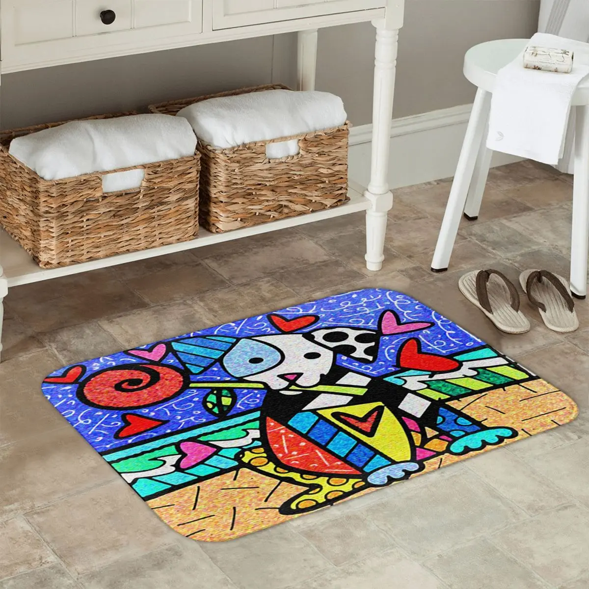 

R-Romero-S B-Britto-S Dog Biting A Rose Red Anti-slip Doormat Floor Mat Antiwear Carpet Rug for Kitchen Entrance Footpad Mats