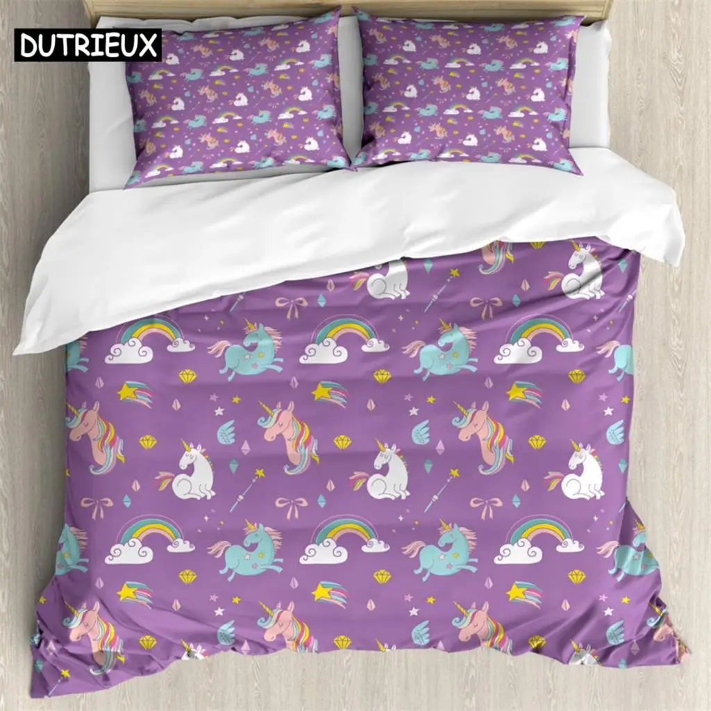 

Horse on purple background 3Pcs Bedding Sets 3D Digital Printing Custom Quilt Duvet Cover Set Home Queen King Quilt Pillowcase