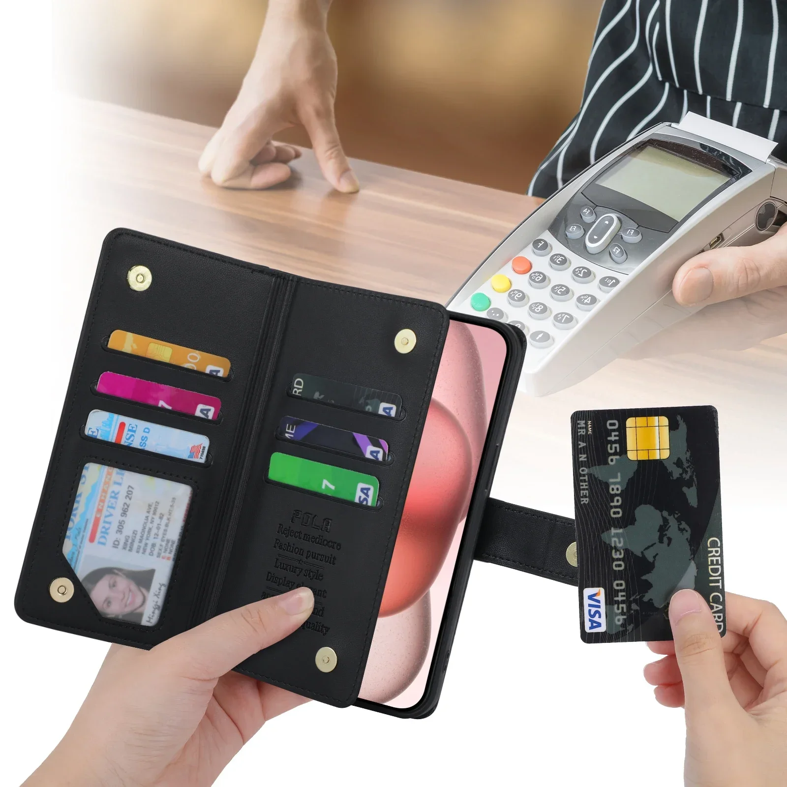 Zipper Cards Solt Wallet Leather Case For iPhone 15 16 17 Pro Max 14 Plus 13 12 11 XR 7 8 SE 2022 Love Heart Book Purse Cover