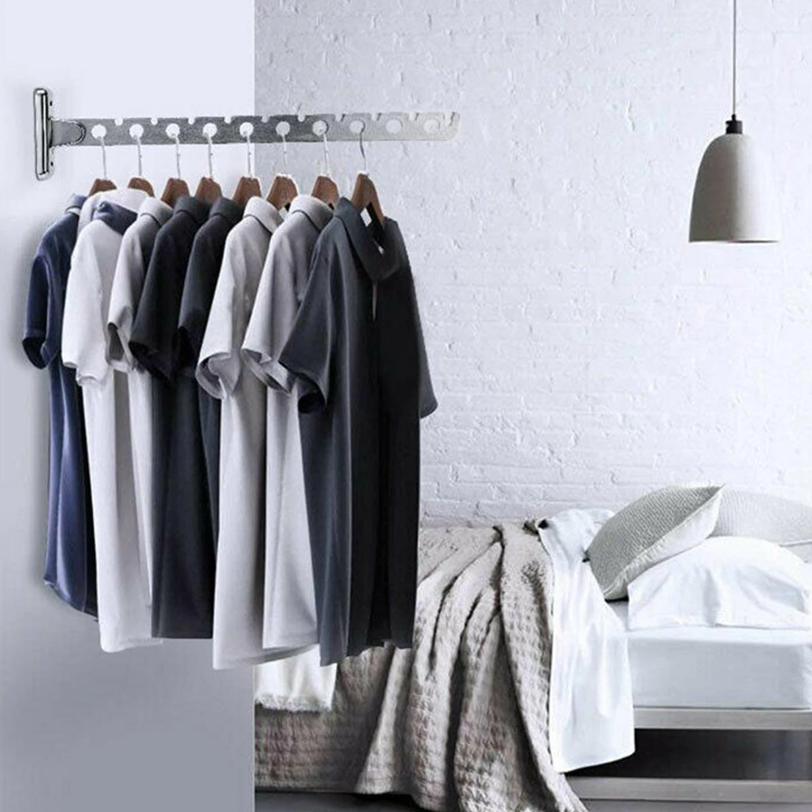 Wall Mounted Wall-Mounted Clothes Hanger New Closet Durable 10 Holes Stainless steel Folding Retractable Hook Clothes Stand view 5