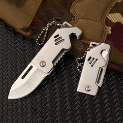 1Pc Stainless Steel Folding Knife, Portable Self-defense Knife, Outdoor Survival Pocket Knife, Camping Tool, Keychain Pendant