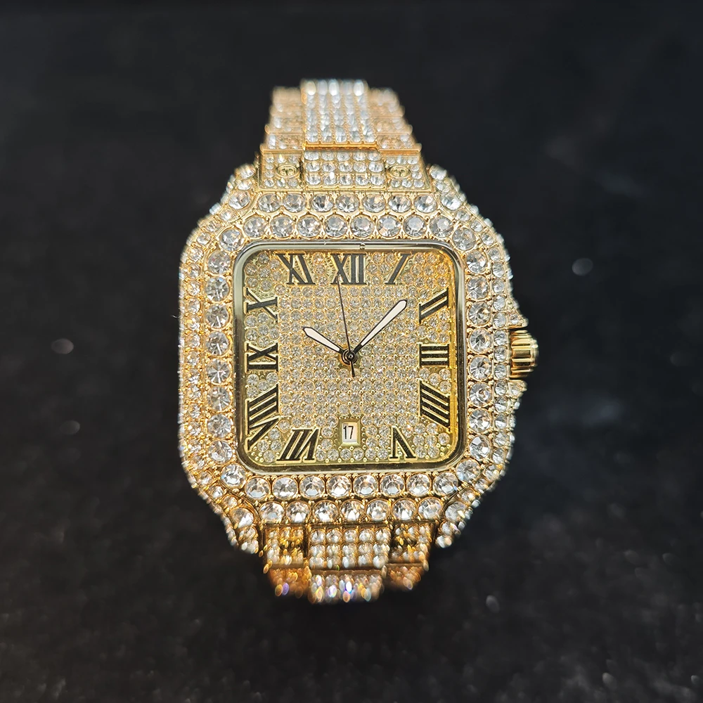 Роскошные мужские часы с бриллиантами, часы в стиле хип-хоп из нержавеющей стали, уникальные водонепроницаемые наручные часы Bling Ice Out, мужской подарок, новинка 2025 г.