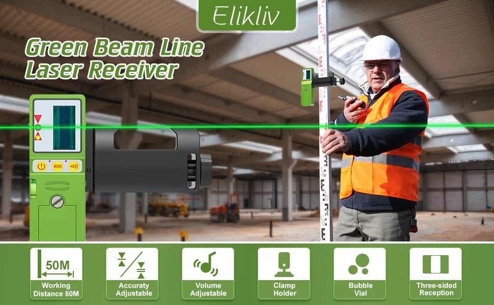 Laser Detector for Green Beam Laser Level, Digital Laser Receiver Used with Pulsing Line Lasers Up to 200ft