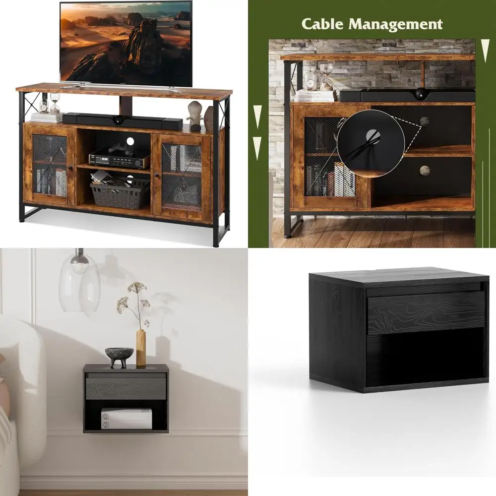 مركز ترفيه على طراز Farmhouse لأجهزة التلفاز مقاس 55 بوصة، وحامل تلفزيون ريفي طويل مع مساحة تخزين، مثالي لغرف النوم وغرف المعيشة