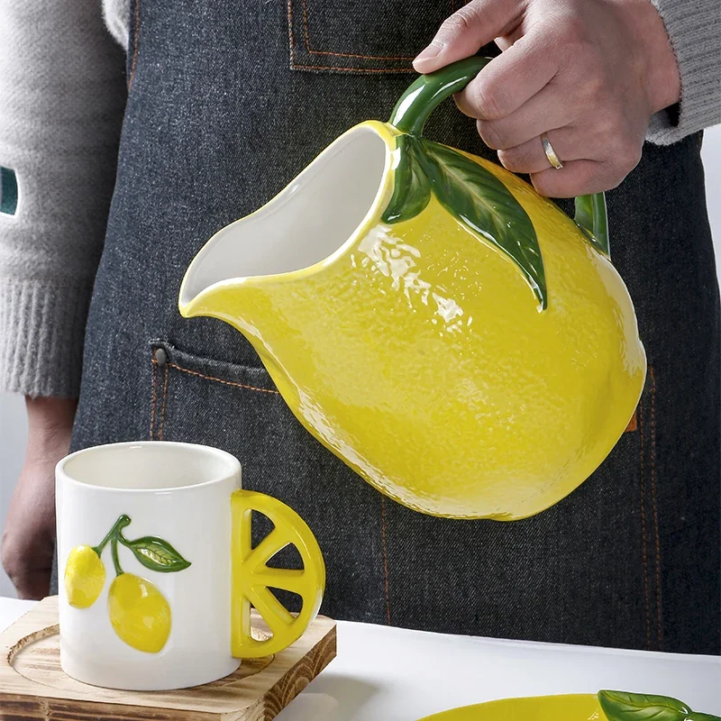 

Creative Ceramic High Temperature Resistant Cold Water Pot Lemon Relief Ceramic Water Pot Water Cup Household Drinking Utensils