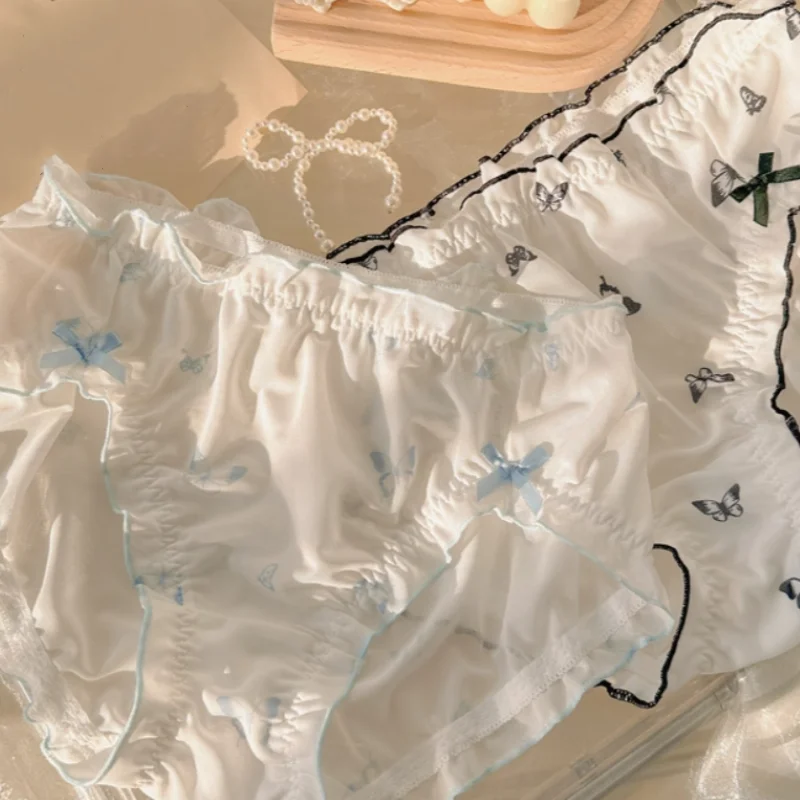 Japanese-style Plus Size Panties Couple Bow kawaii Lolita Underwear Ruffled Comfort Mid Waist Briefs Underpants Sissy Lingerie