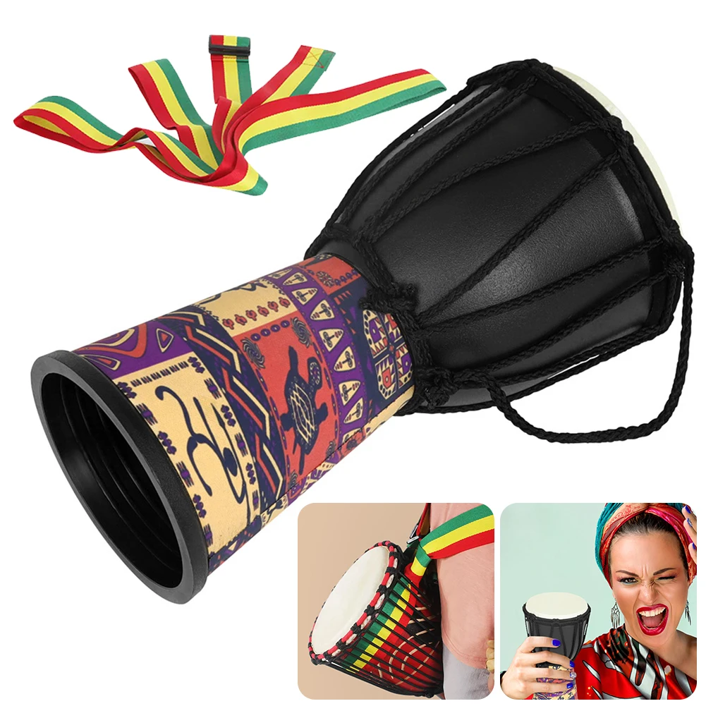 4/8in African Drum Djembe Hand-Carved Portable Hand Drum with Colorful Art Patterns Percussion Traditional Musical Instrument