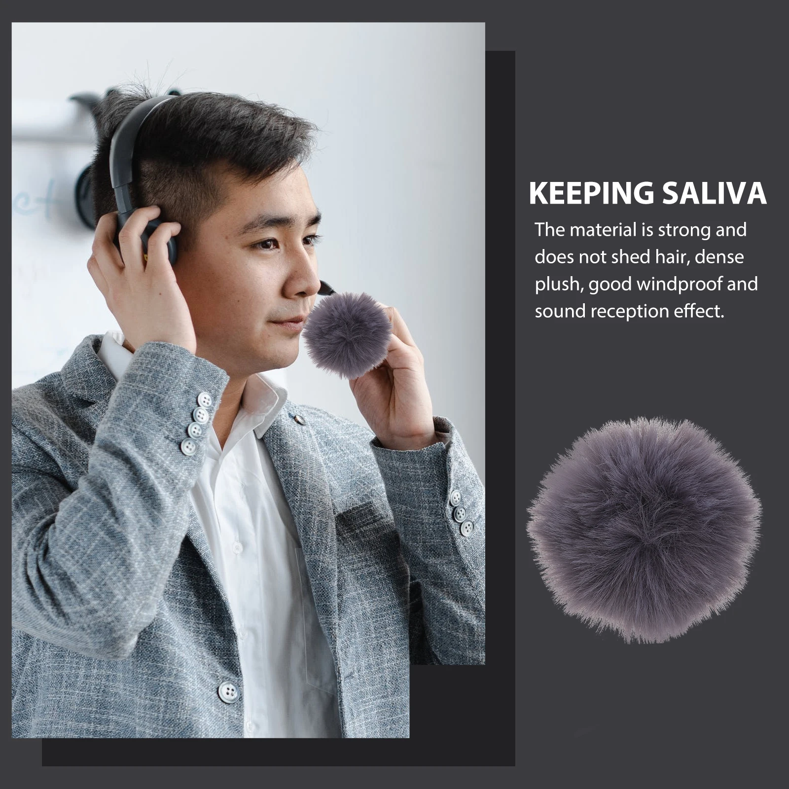 

2 PCS Windproof Hair Cover Headset Microphone Windscreen Lavalier Grey Covers for Hairball