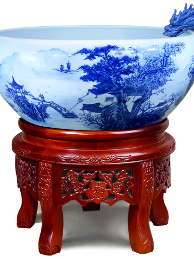 Household Living Room Extra Large Ceramic Fish Tank Fish Culturing Tub Filter Circulating Water Turtle Fish Globe1