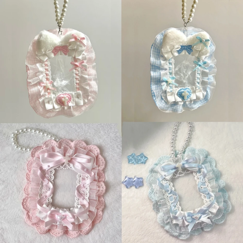 Colorful Lace Photocard Holder Keychain Cute Ribbon Card Case Badge Protector For Bags Keys Anime Events Aesthetic Girls Gift