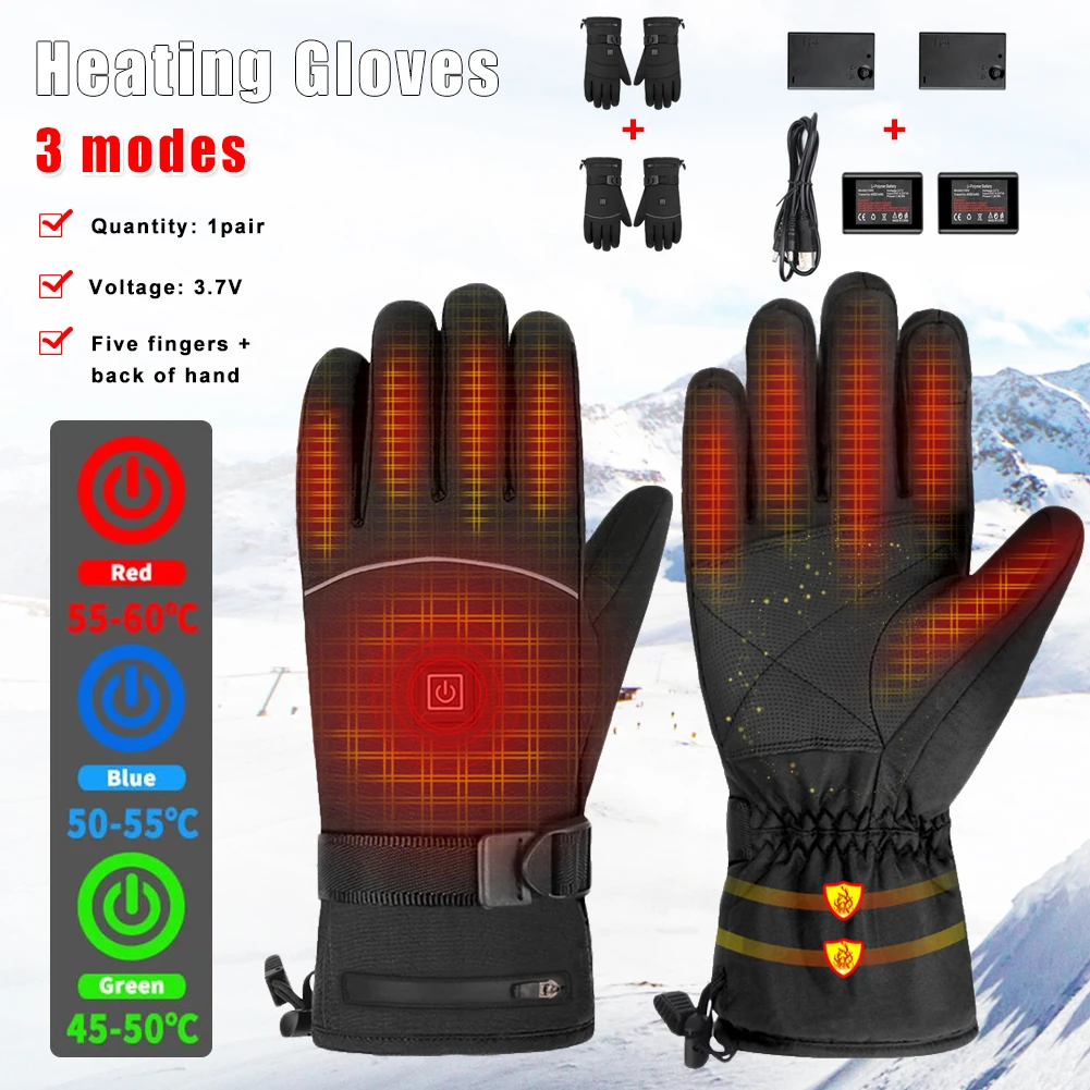 Motorcycle Heated Gloves Winter Warm Lithium Battery Heated Gloves Touch Screen Waterproof Skiing Heated Rechargeable Gloves