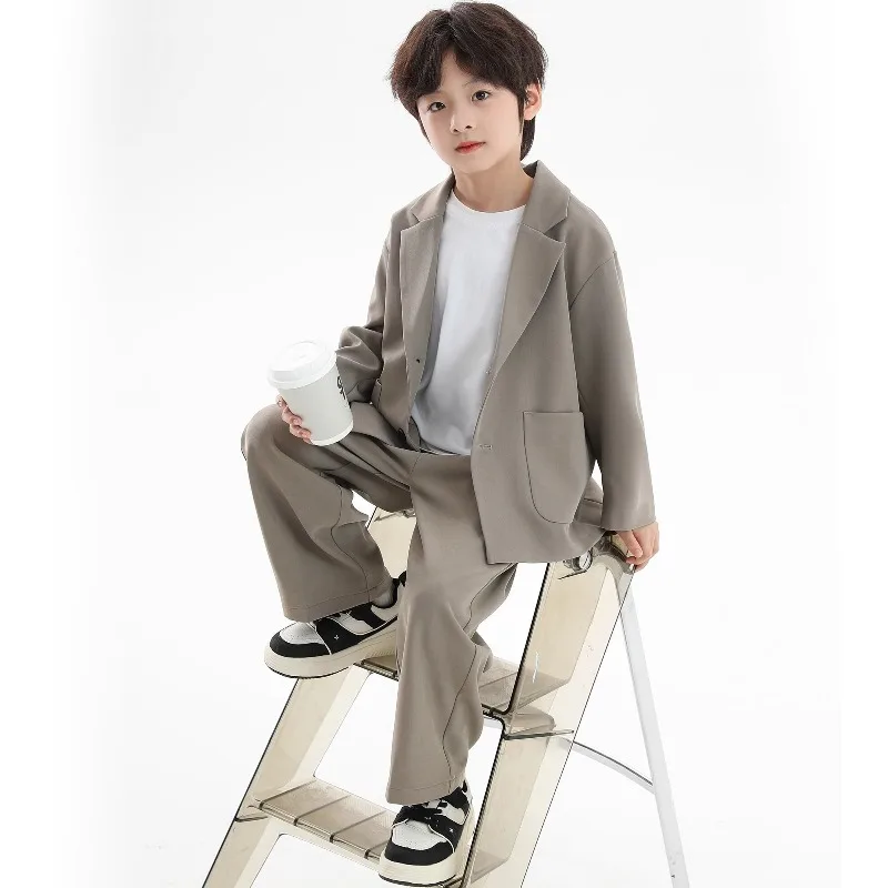 

Boys Suit Casual Set 2025 Autumn Wedding Attire Stylish Formal Wear Host Flower Boy Performance Two Piece Set