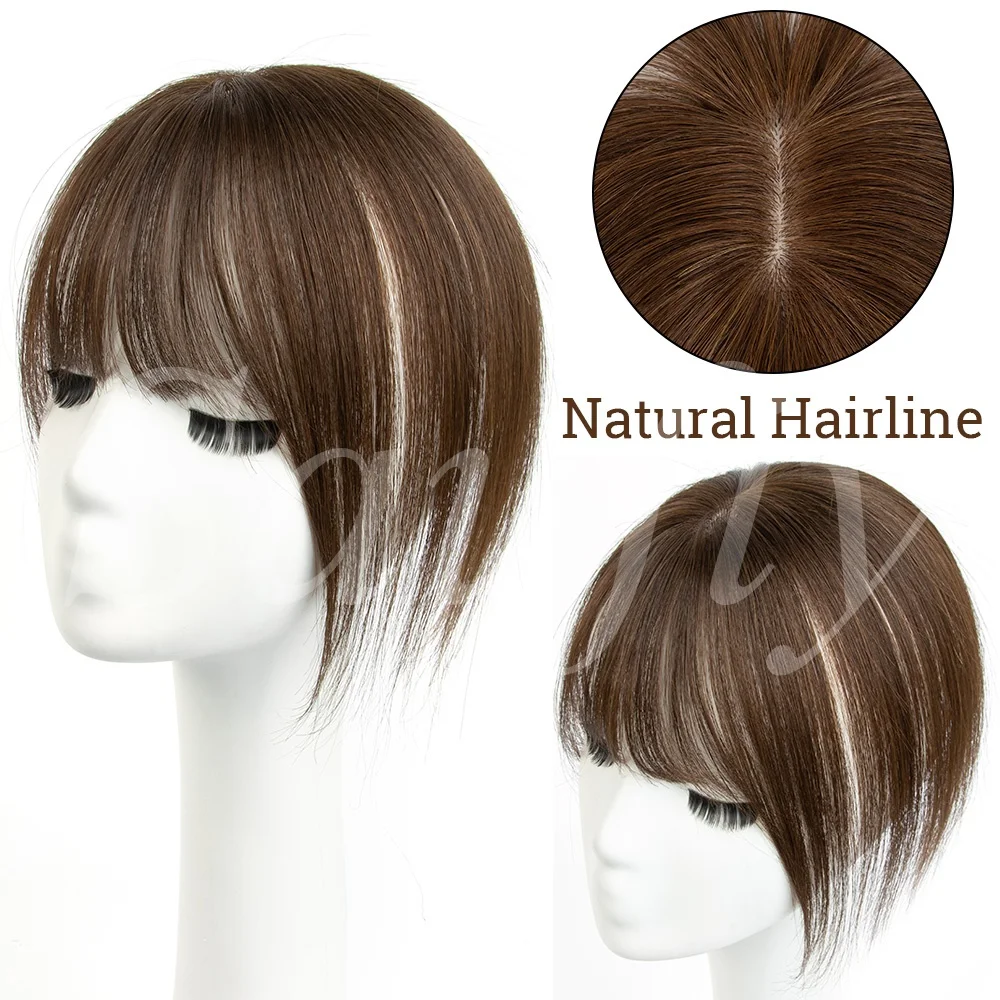 Short Brown Human Hair Toppers for Women Real Human Hair 5x9cm Seamless Invisible Clip-in Human Hair Toppers for Thinning Hair to Add Volume Natural Black Brown Blonde Straight Hair Topper Human Hairpieces to Add Volume