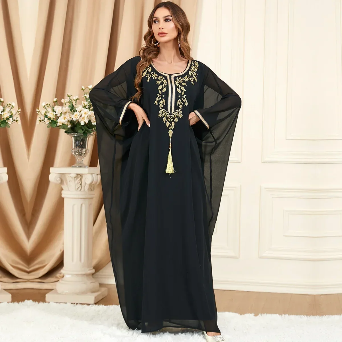 Dubai Abaya Turkey Muslim Dress Black Embroidered Plus-size Dress Fashion Summer Abayas for Women Woman Musulman Robe Vestidos