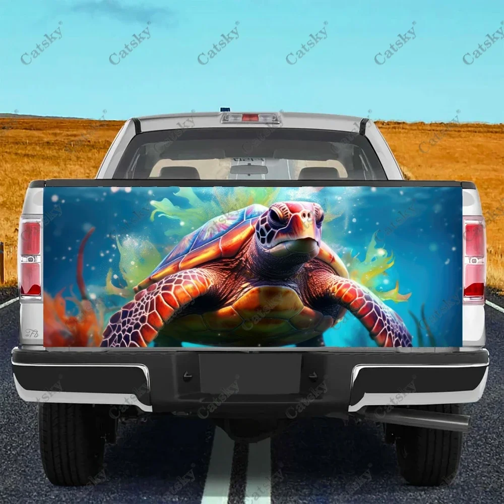 

Colorful Sea Turtle Art Truck Tailgate Wrap Professional Grade Material Universal Fit for Full Size Trucks Weatherproof