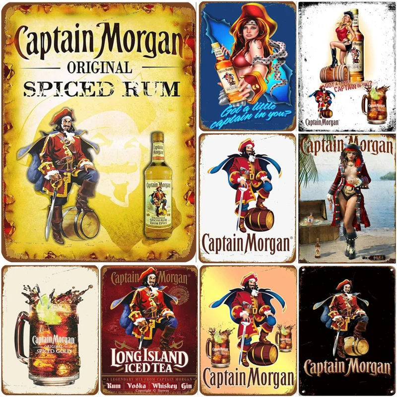 Retro Vintage Captain Rum Metal Tin Signs Funny Plaque Wall Art Posters Decor for Garage Cafe Bar Pub Man Cave Wall Decoration