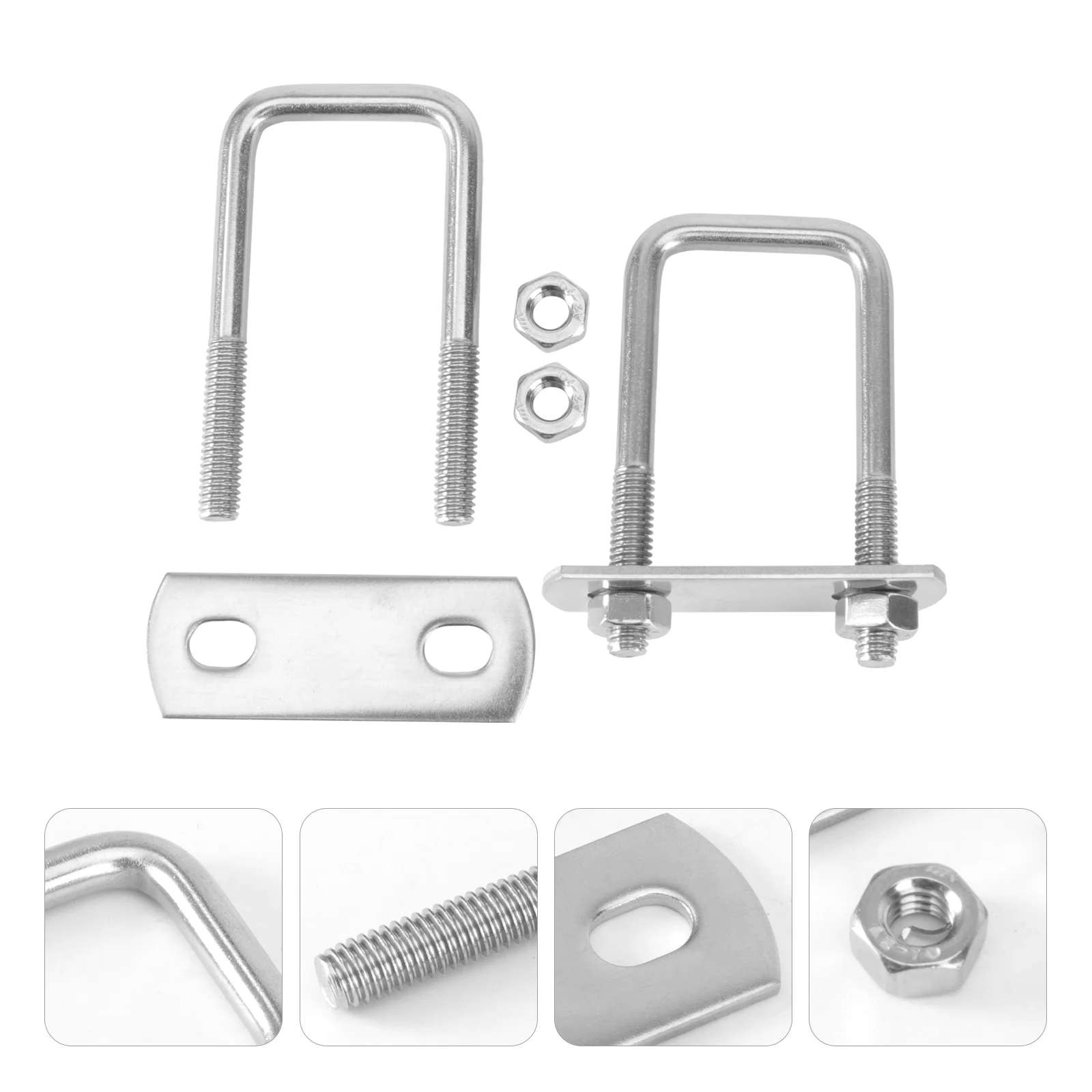 2Pcs Stainless Steel Right-angle Bolts U-shaped Square Clamp Screw Damper Silver (M6x25x62)