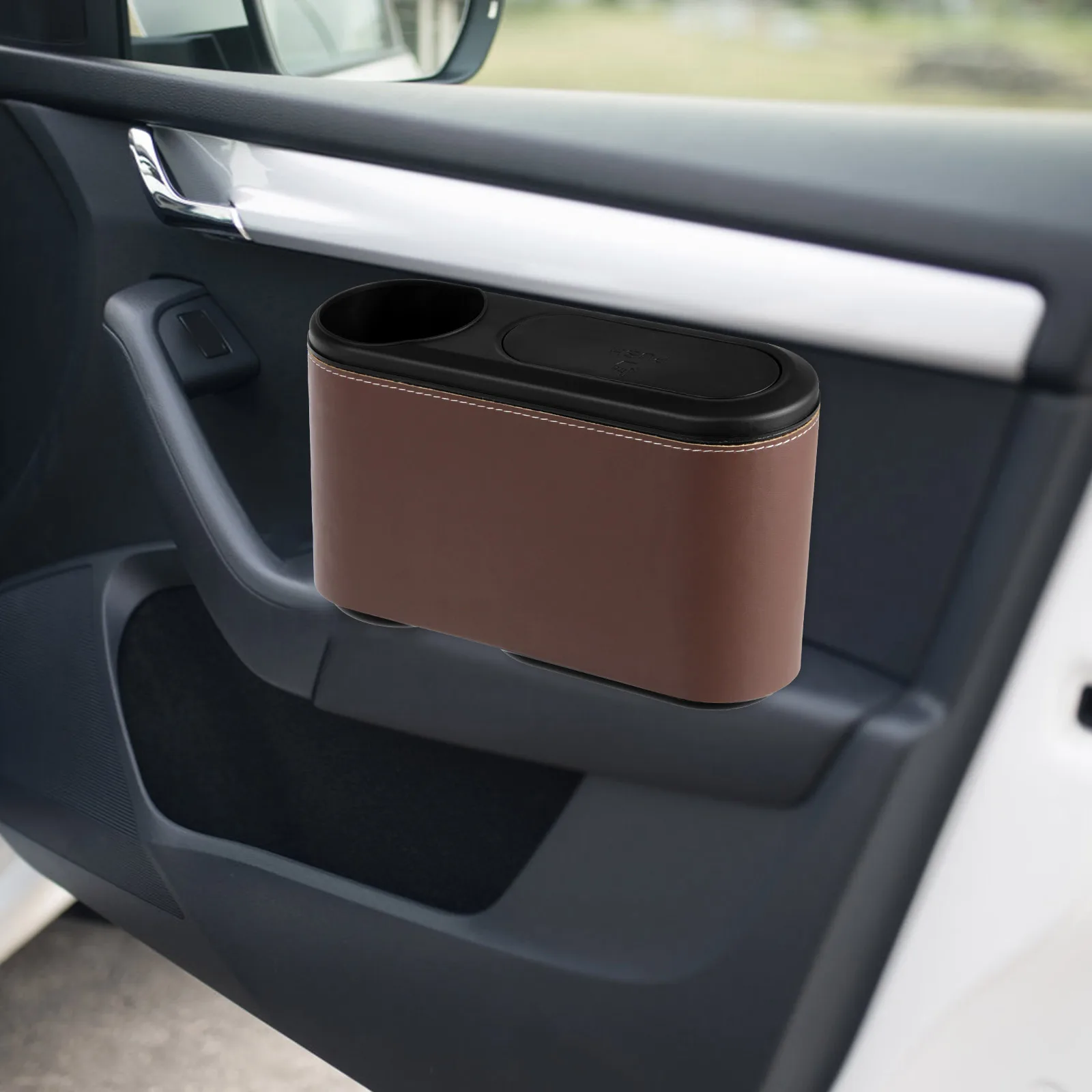 

Trash Can Garbage Container for Car Front Seat Small Bin Lid Black Storage ganizer Automotive Accessories Vehicle