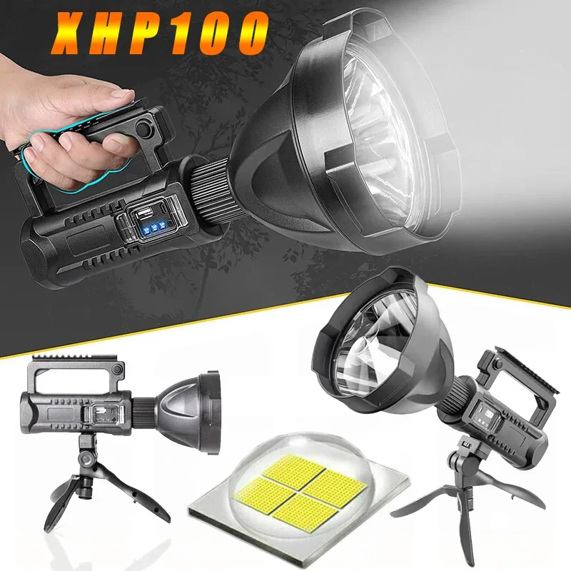 New High Power Flashlight LED Portable Mountable Bracket Handheld Searchlight USB Rechargeable Spotlight Waterproof Torch Light