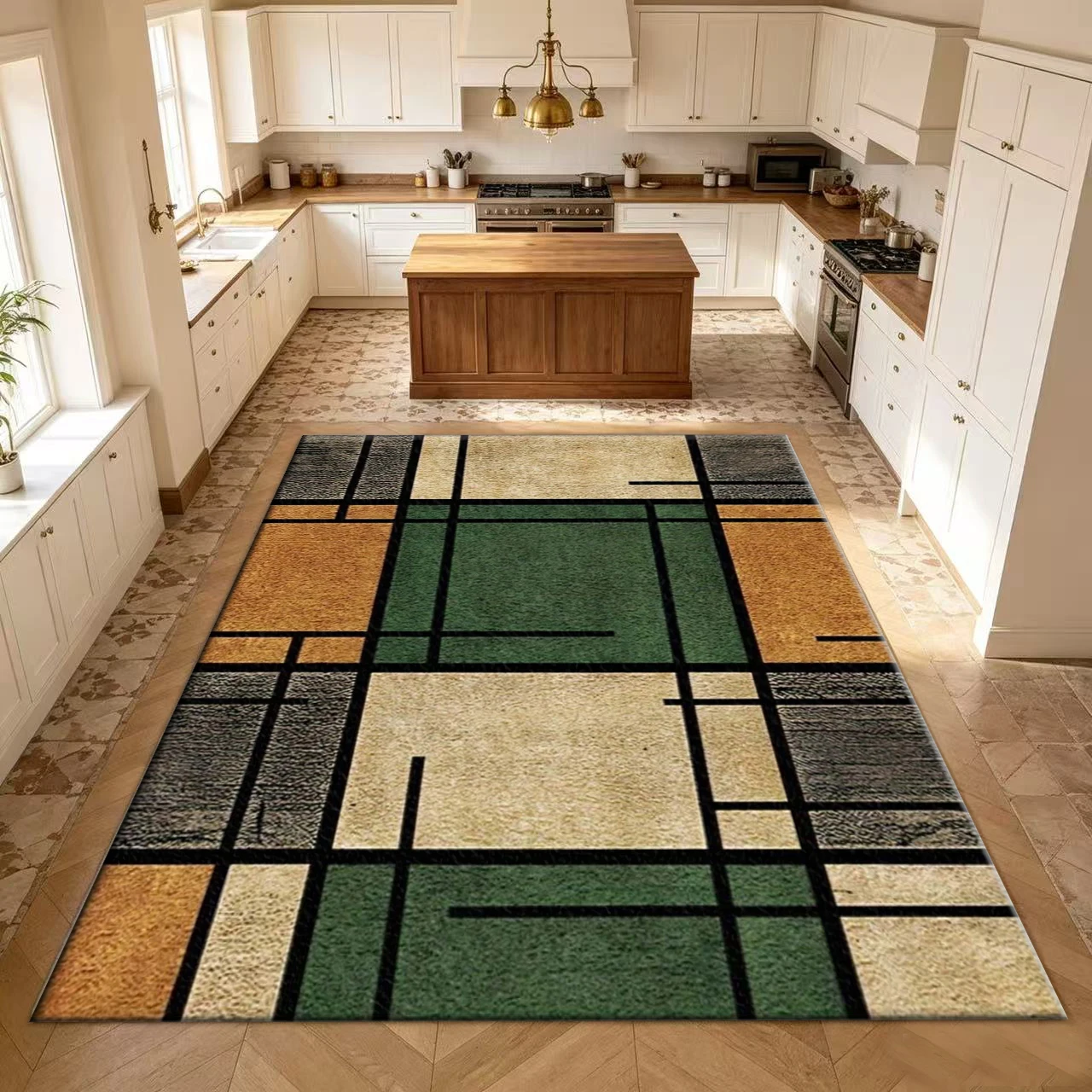 Color-Blocked Grid Geometric Carpet Mondrian Style Carpet Modern Minimalist Living Room Carpet