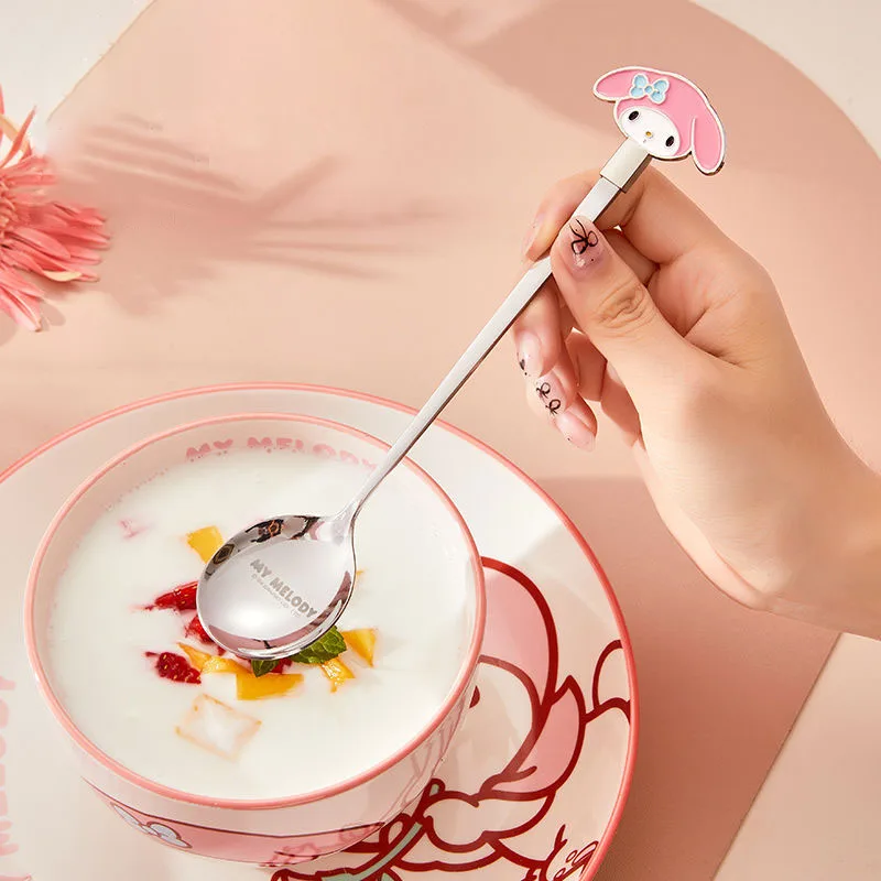 New Kawaii Sanrio Hello Kitty Spoon My Melody Cinnamoroll Children Household Cartoon Cute Fruit Dessert Tableware Stirring Spoon