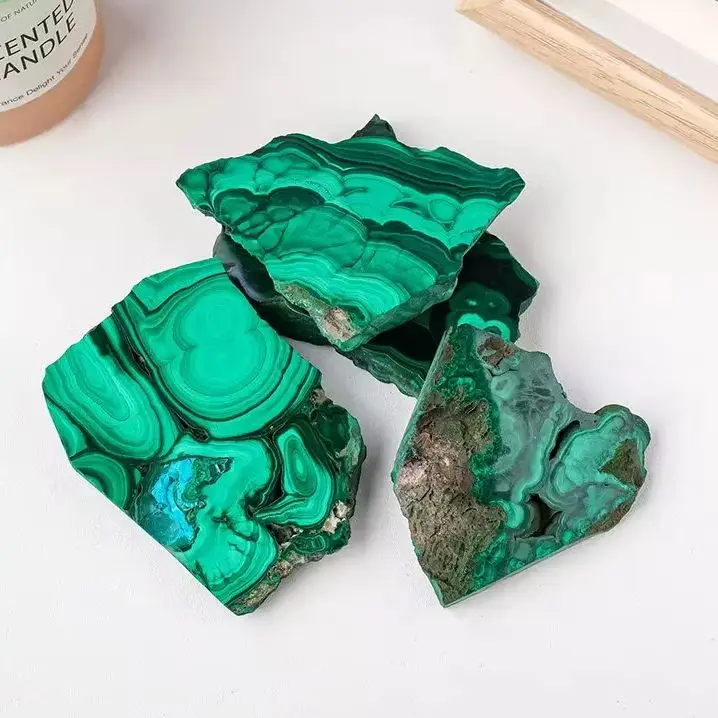 Natural Polished Malachite Raw Stone Slices, Ornamental Mineral Specimen, Geological Science Sample for Home Decor & Collection