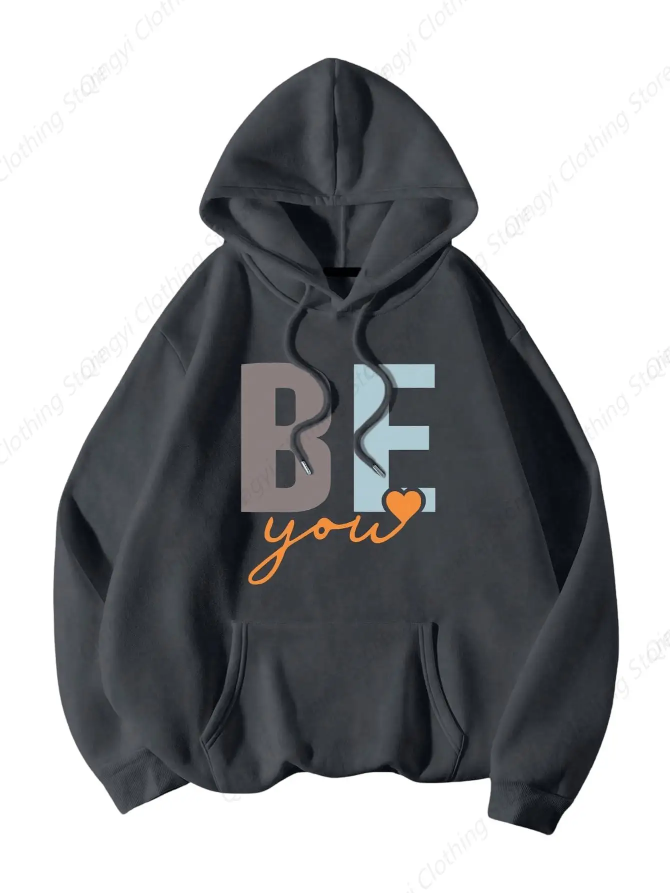 

Plus Size Sweatshirt Letter Graphic Hoodies Drawstring Drop Shoulder Long Sleeve Pullover Tops Dark Grey Letter