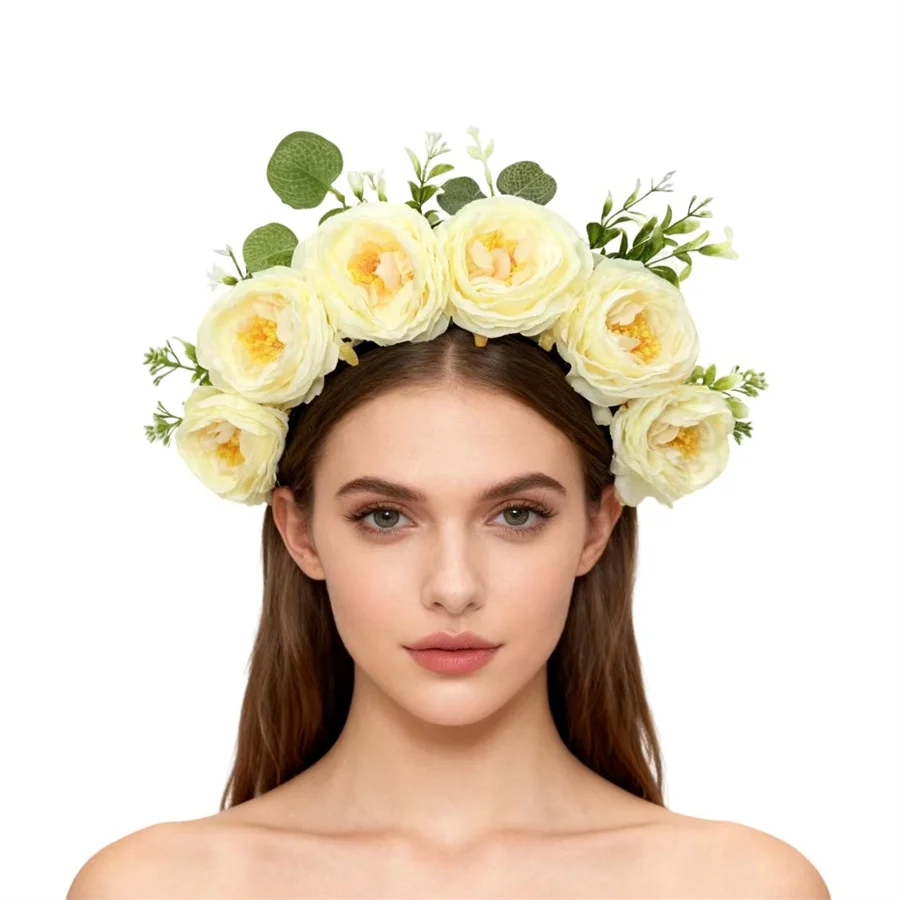 

2026 new solid color flower headband bridal wedding dress headband simulation three-dimensional holiday party hair accessories