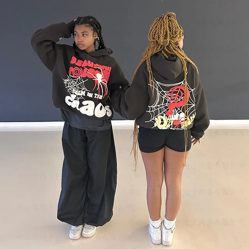 Y2K Hoodies Women Harajuku Letter Print Loose Sweatshirt Trousers Hip Hop Punk Long Sleeve Pocket Men Tops Sweatpant Streetwear