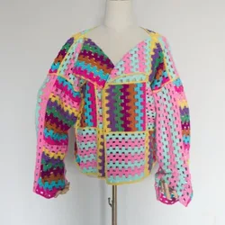 Colorful Sweater Coat Women's Autumn Fashion Unique Top Style Slim and Versatile Knitted Cardigan