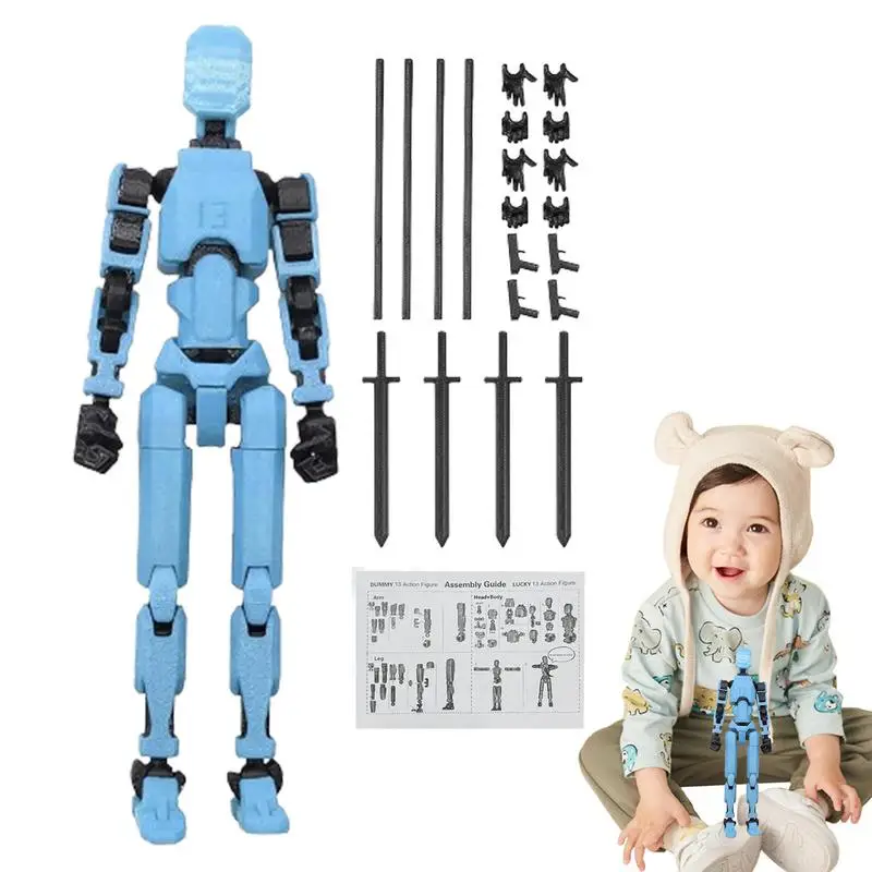 3D Printed Robot Toy 4 Characters Multi-jointed Movable Robot Mannequin Simple Installation Diy Action Figure Desktop Decoration