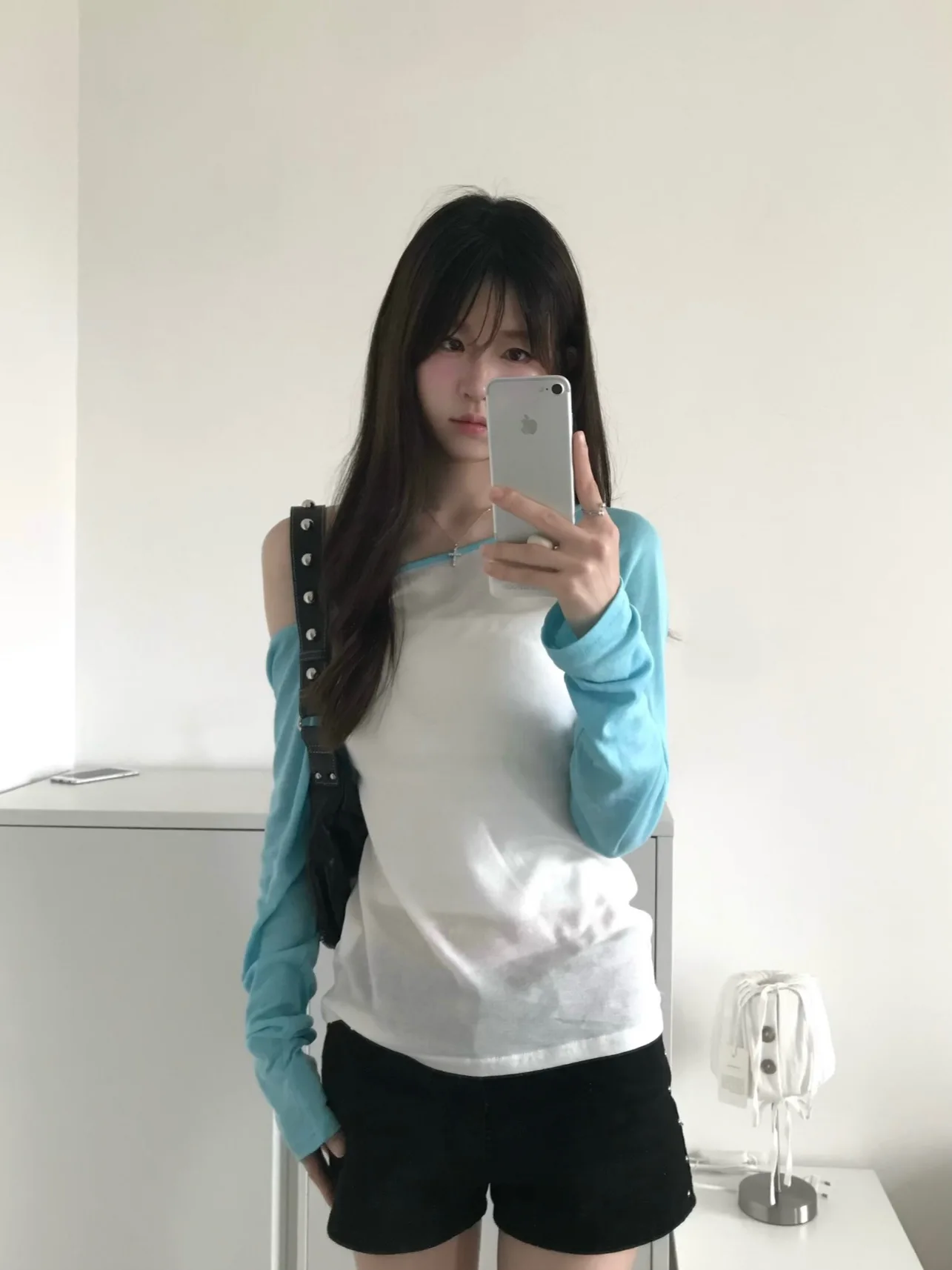 Ladies Summer Thin Sun Protection Cover up Top Long Sleeve Casual Style Color Block Slim Fit Shoulder Baring Shirt