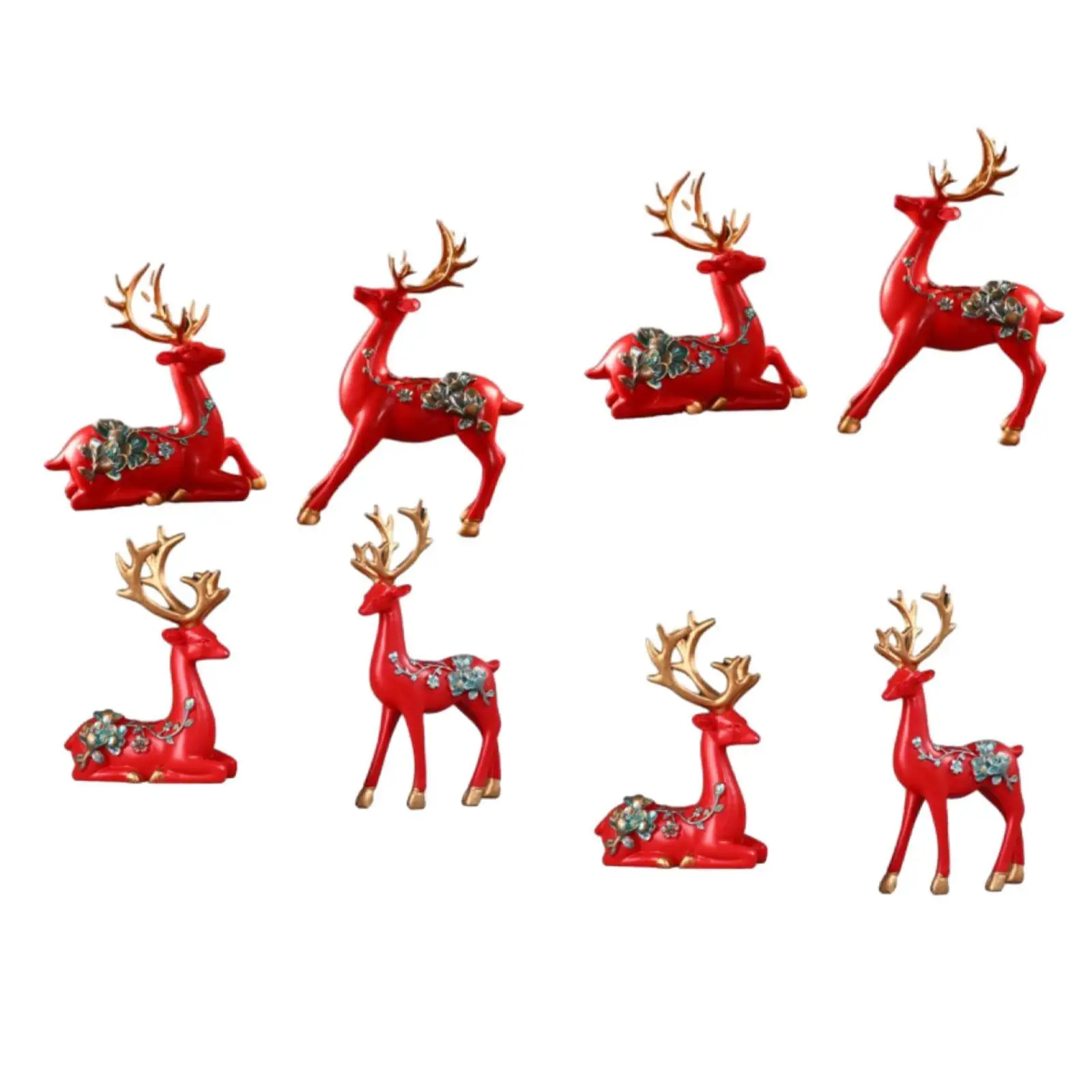 2Pcs Deer Statues Reindeer Figurines Resin Ornament Elk Sculpture for Cabinet Office