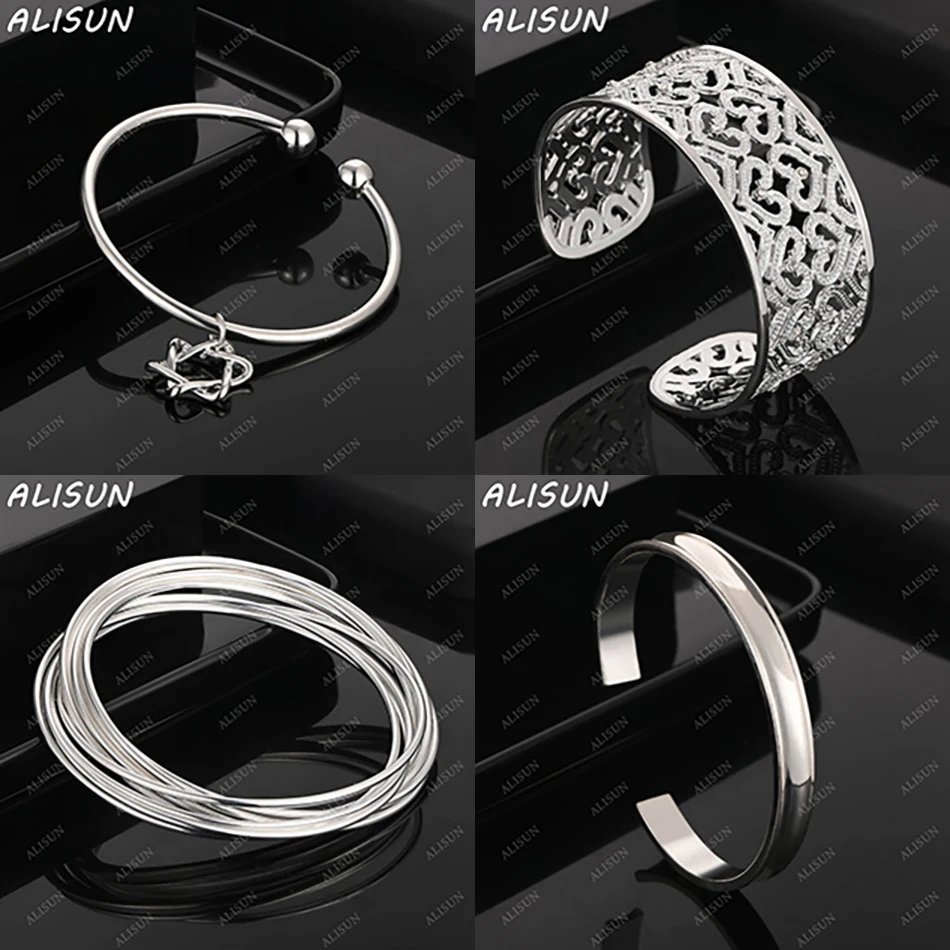 

ALISUN 925 Sterling Silver Design Bangle For Women Men Anniversary Gift Popular Wild Fashion Romantic Jewelry