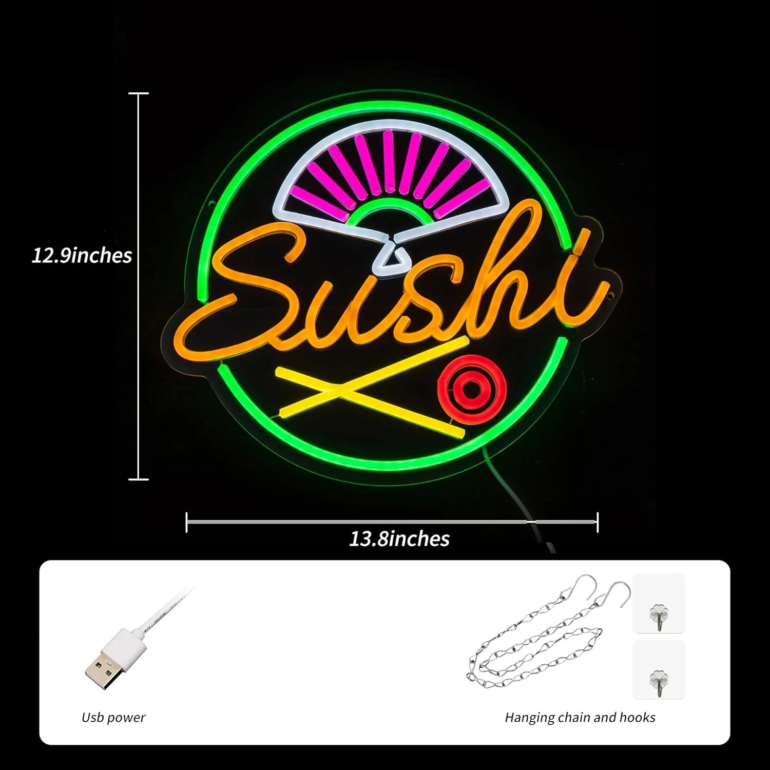 Letrero de neón de Sushi para decoración de pared, luz de neón de Sushi japonesa, luz de neón LED para restaurante japonés, hogar, Bar, cocina, cafetería, decoración